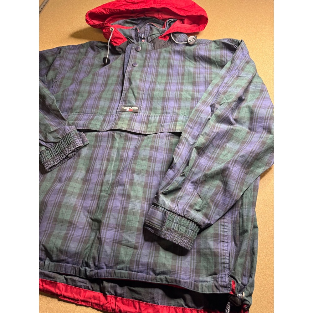 Vintage Chaps Ralph Lauren Blackwatch Plaid Anorak Jacket XL Green Red Hood